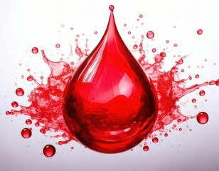 Obraz premium Red liquid drop with splashes, vibrant and dynamic, isolated on a white background.