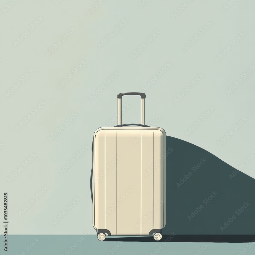 Poster a modern suitcase with a sharp design and extended handle stands alone on the floor, emphasizing sim