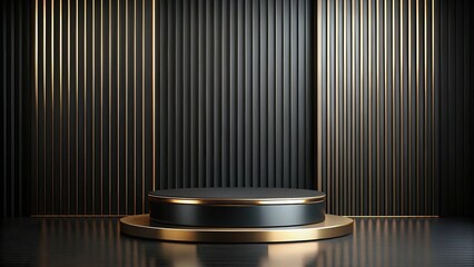 Minimalist abstract background with a black and gold luxury podium