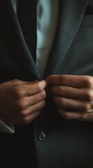 Man Buttoning Up His Suit Jacket: A Formal Look