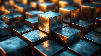 Metallic 3D Illustration of Colorful Blocks with Dynamic Shapes and Textures for Modern Design and Creative Projects