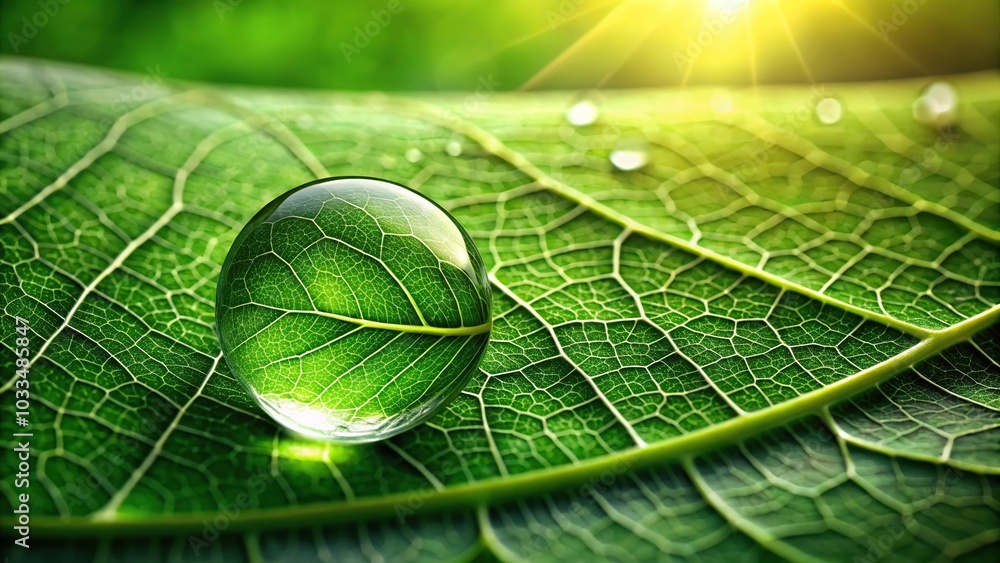Canvas Prints net zero emission fresh green leaf with dew drop symbolizing nature growth in a blurred background