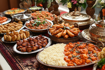 Obraz premium Lavish Indian Feast with Samosas and Tandoori Chicken 