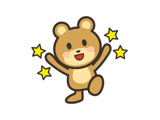 嬉しそうなかわいいくまさんと星のイラスト