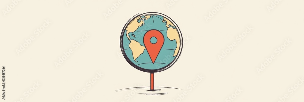 Poster a minimalist globe features a single location pin, drawing attention to a specific destination in a 