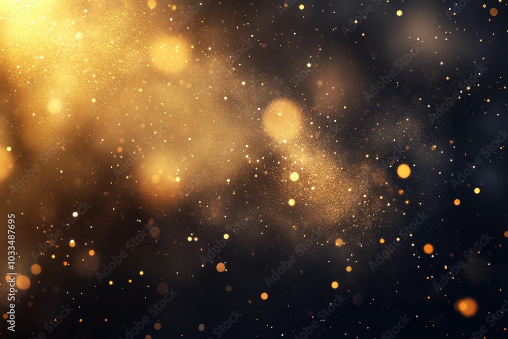 Poster abstract background with golden bokeh and light flares on a dark backdrop.