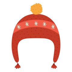 Winter knit hat isolated element in cartoon style. Doodle clothes for cold weather icon. Vector illustration