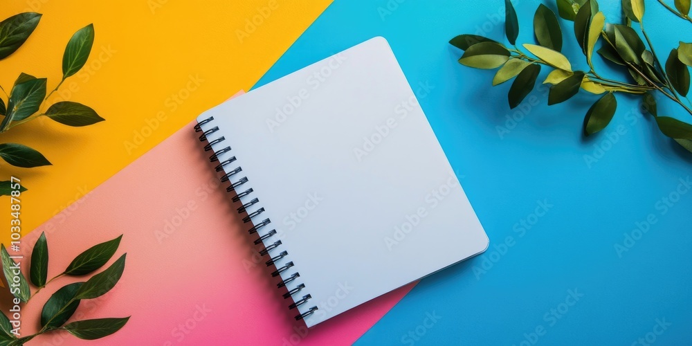 Poster mock-up magazine or catalog on a vibrant table. blank page or notepad on a contemporary backdrop. em