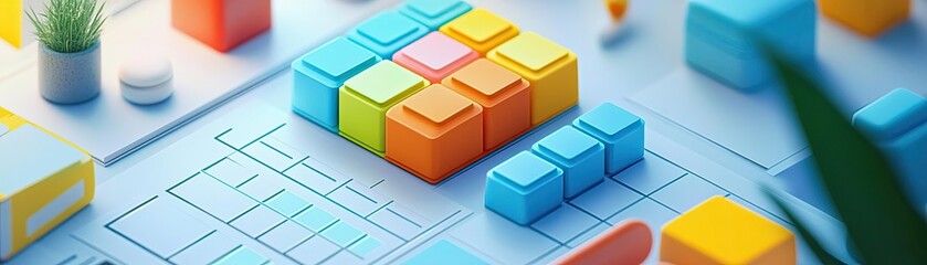 Obraz premium A digital calendar filled with colorful blocks, representing a well-organized remote worker's schedule