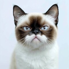 Grumpy cat, Eyes narrowed, ears flattened to the side, whiskers pulled back, tight mouth