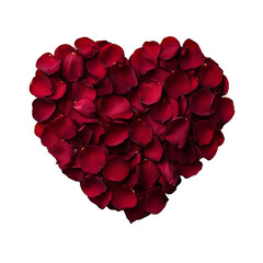 Heart made of red rose petals arranged neatly into a perfect shape isolated on a transparent background 