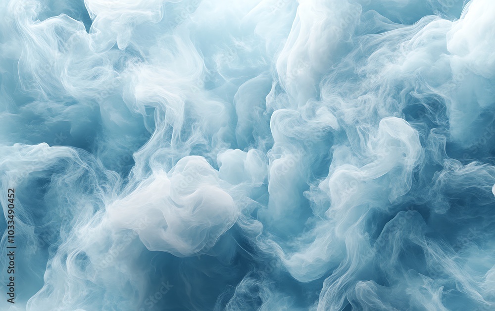 Poster a swirling blue smoke texture creates a dreamy, ethereal atmosphere, suggesting movement and softnes