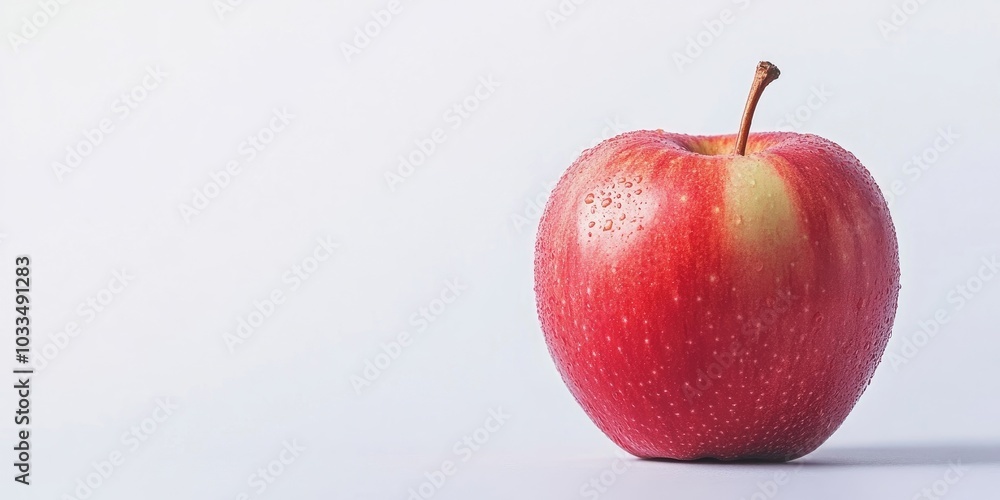 Poster red apple with copy space in white