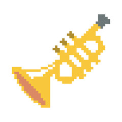 Obraz premium Trumpet pixel art, vector illustration on isolated background.