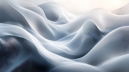 Obraz premium Soft, flowing waves in shades of blue and white create an ethereal, serene landscape, resembling gentle fabric or tranquil water ripples.