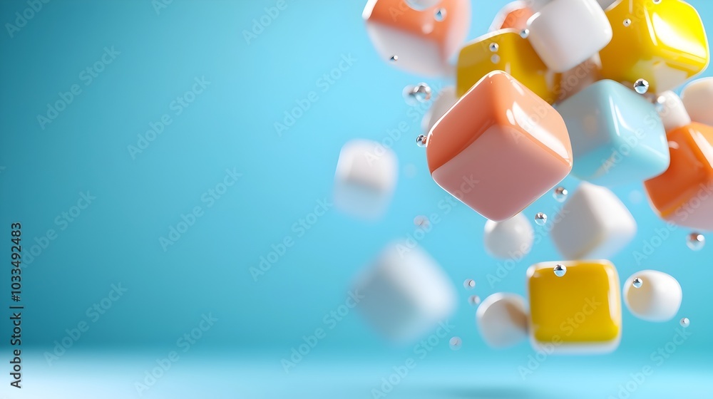 Aufkleber floating abstract geometric cubes in a bright minimalist and modern 3d digital the composition featu