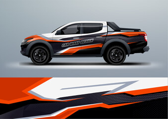 car truck double cabin branding sport rally dakar touch of black white , mockup with racing wrap decal or livery design.