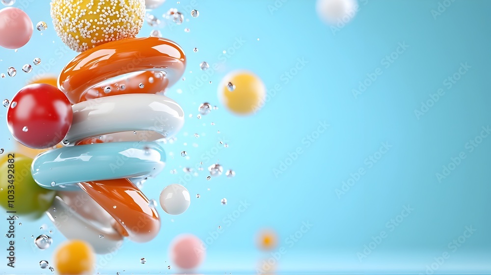 Aufkleber floating abstract geometric rings with ample copy space tech inspired 3d mesmerizing digital art pie