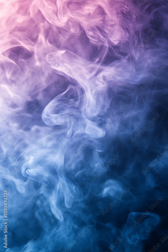 Poster swirling clouds of colorful smoke blend pink and blue hues, creating a mystical and ethereal atmosph