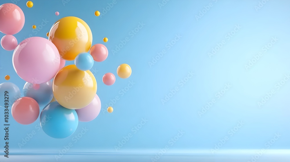 Poster floating abstract neon shapes in 3d with blank copy space minimalist modern and contemporary digital