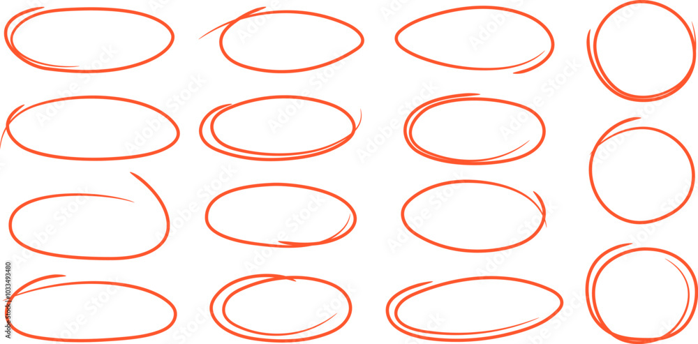 Aufkleber hand drawn highlight editable stroke. set of red sketches of ellipses, circles and ovals. collection