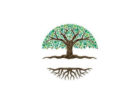 circle tree logo template, circular banyan tree 
