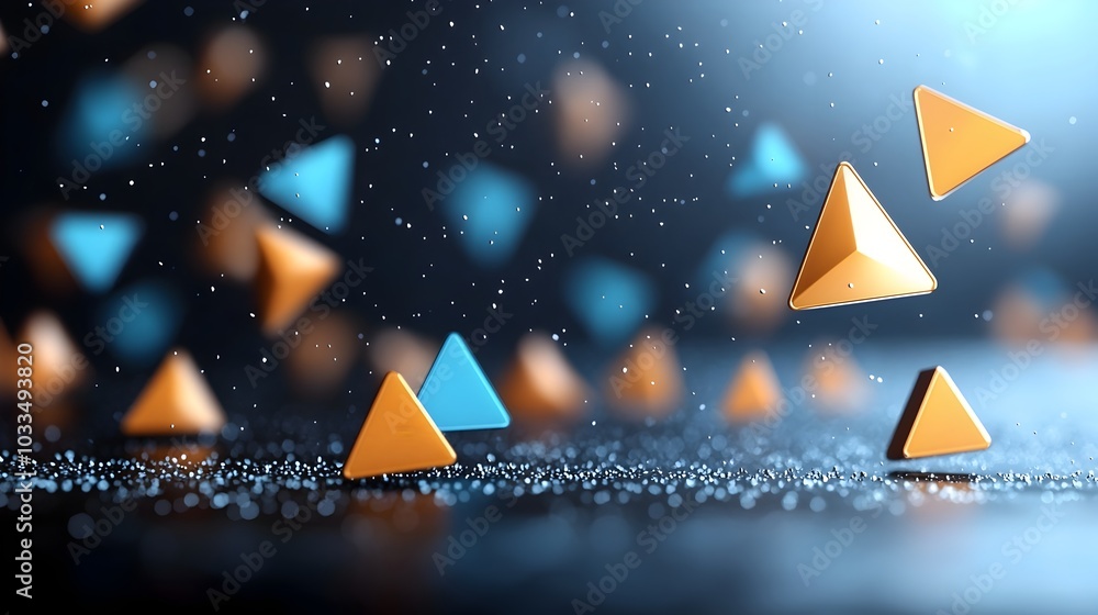 Poster floating neon triangles in minimalist dark space 3d abstract digital art with vibrant geometric shap