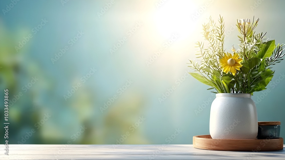 Poster minimalist clean desktop with blank screen mockup for modern office background elegant and peaceful 