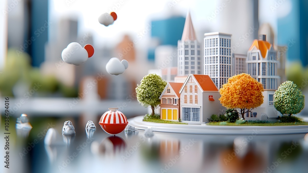 Aufkleber futuristic 3d of abstract cityscape with floating blank icons and geometric shapes providing ample c