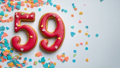 Decorated cookie, number 59, image for birthday or anniversary celebration