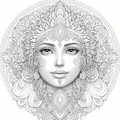 Goddess Mandala Design Coloring Book Page