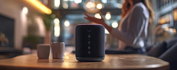 A remote worker using a smart speaker, giving voice commands to control their calendar and reminders