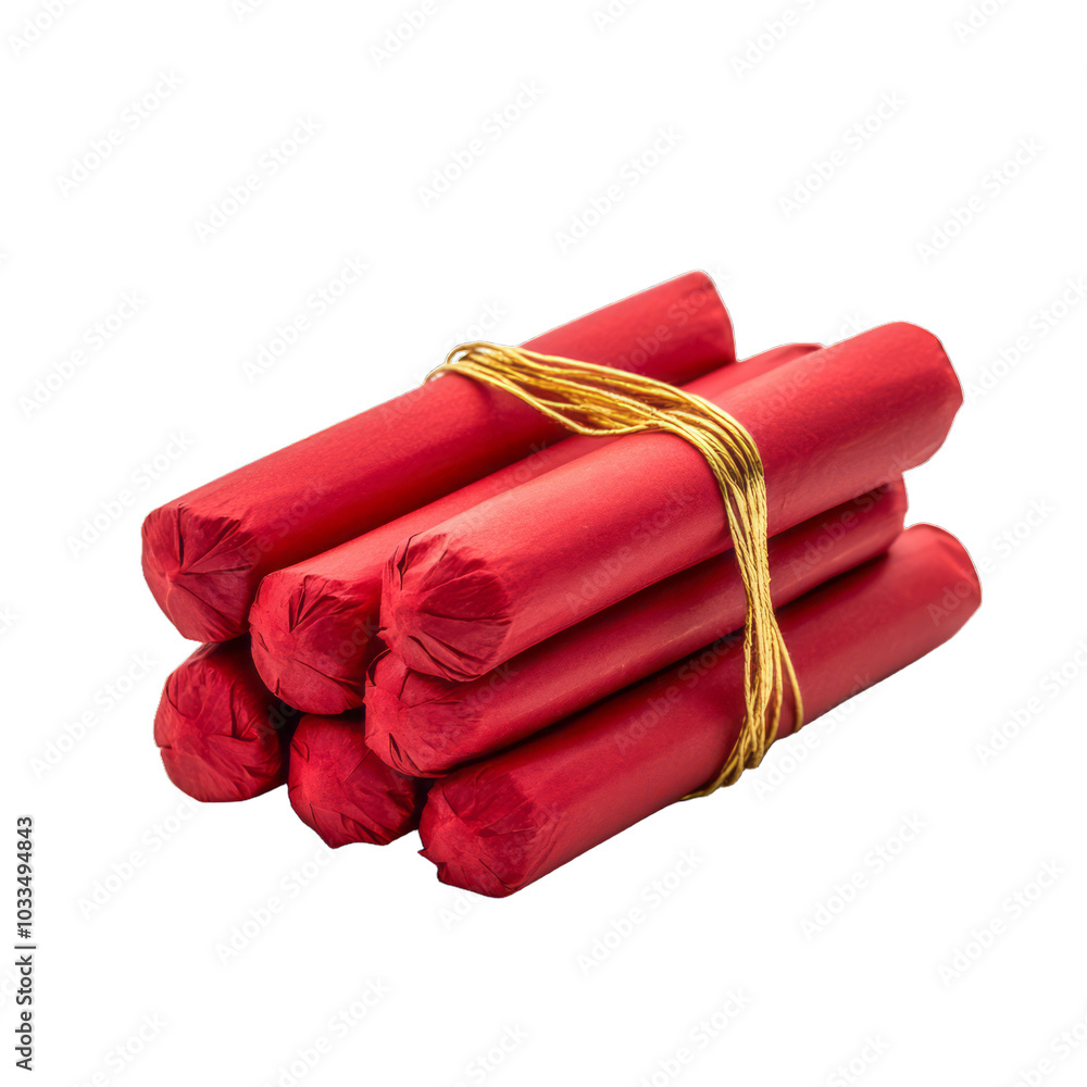 Aufkleber red firecracker bundle tied with gold string ready to be lit isolated on a transparent background