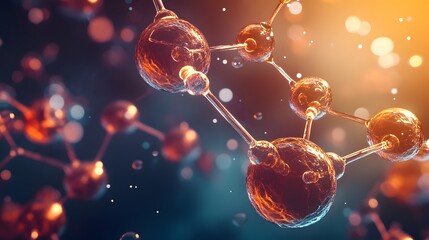 Close-up of a Molecular Structure with Glowing Orange Atoms