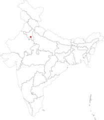 Outline Map of India with the Highlighted Capital of India