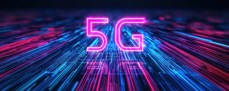 A high-speed 5G network representation with vibrant signals and futuristic technology elements.