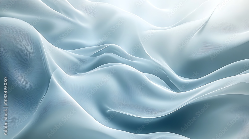 Leinwandbilder A soft, flowing fabric in delicate blue hues, creating an elegant and serene texture with gentle waves and subtle patterns.