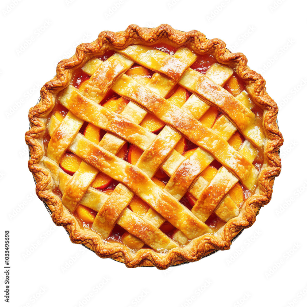 Aufkleber rustic peach pie with lattice crust and golden brown edges isolated on a transparent background