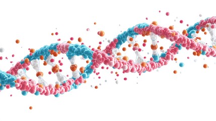 Fototapeta premium Colorful 3D Render of a DNA Double Helix with Scattered Spheres
