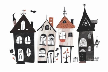 Whimsical Halloween-themed houses illustration