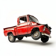 Overturned Red Pickup Truck Accident in 16K Photography Studio