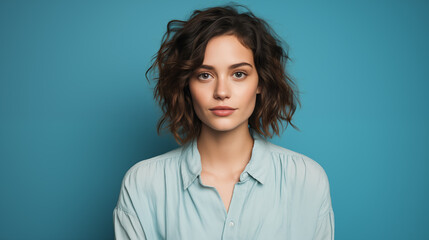 Fototapeta premium Portrait of a beautiful young woman smiling and looking at camera. Woman portrait