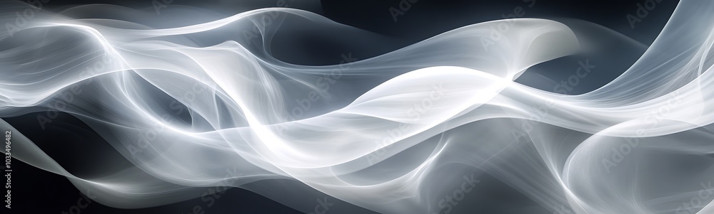 Poster ethereal swirling white wisps against a dark background, creating a serene and mystical atmosphere.