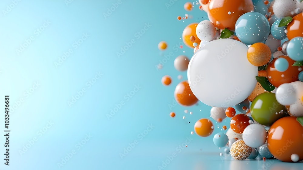 Poster floating 3d geometric shapes with a blank central focus on an abstract minimalist technology inspire