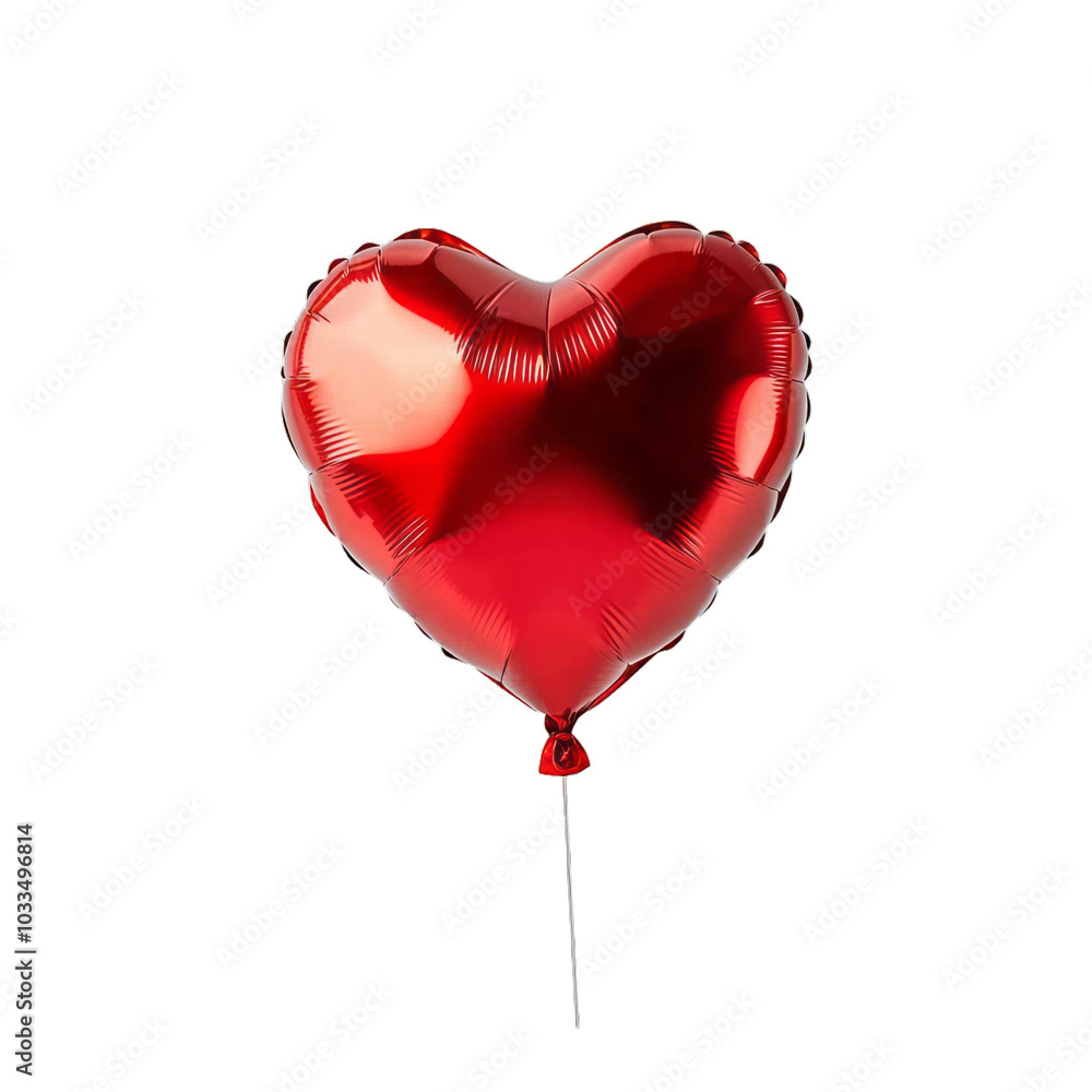 Poster shiny red heart balloon floating in mid air with a glossy surface isolated on a transparent backgrou
