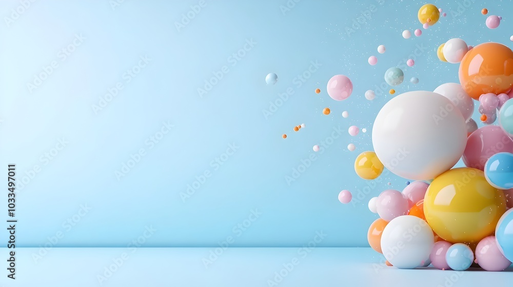 Poster floating abstract shapes with vivid neon colors digital 3d with blank space for text modern and mini