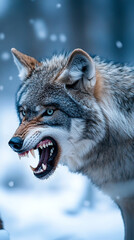 Fototapeta premium Lone Wolf Symbolizing Anger in Cold Wilderness - Tense Posture