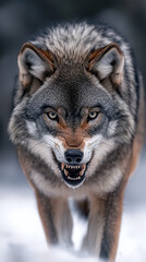 Obraz premium Lone Wolf Symbolizing Anger in Cold Wilderness - Tense Posture