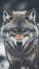 Obraz premium Lone Wolf Symbolizing Anger in Cold Wilderness - Tense Posture