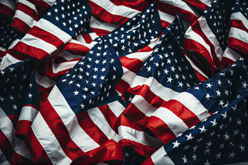 generated illustration close up  of many american flags